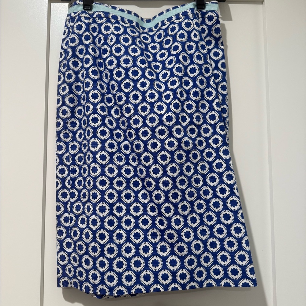 Boden Blue and White Circular Pattern Midi Skirt
